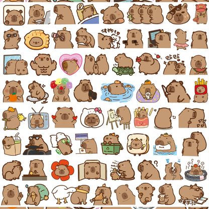 100PCS Plump Capybara Cute Stickers Cartoon Animal Decals Scrapbook Laptop Phone Luggage Diary Car Graffiti Sticker Kid Toy