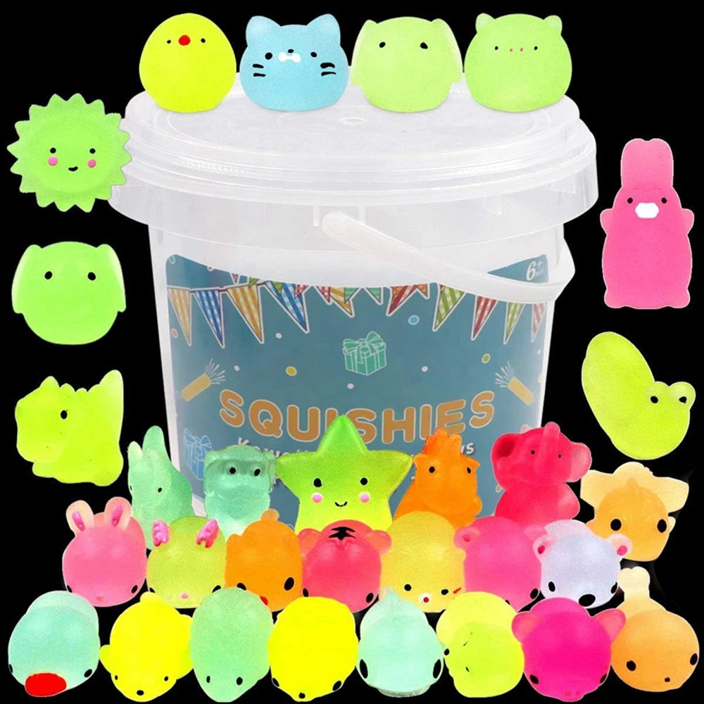 12/36PCS for Kids Kawaii Animals Squishies Mochi Squishy Toys Glow in the Dark Party Favors Stress Relief Squishy