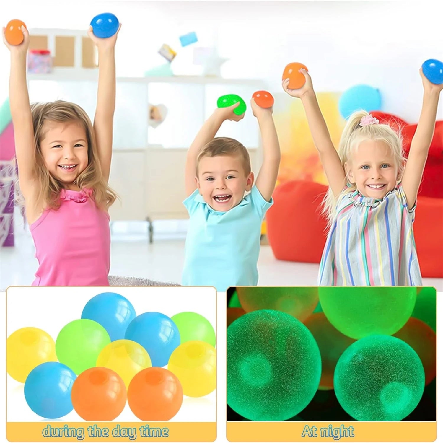 5/10Pcs Glow in the Dark Sticky Balls - Squishy Stress Relief Toys, Fun Fidget Toys Sensory Decompression Toys for Kids & Adults