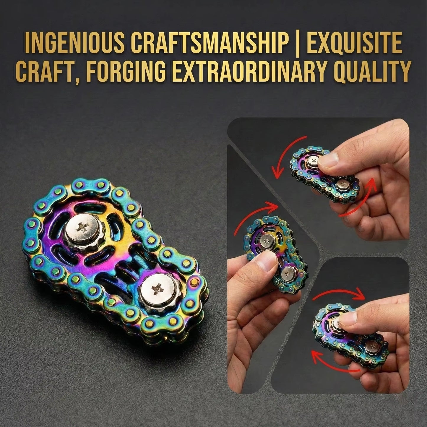 Bicycle Chain Finger Spinner, Silent CNC Machined Stainless Steel Gear Fidget Toy for Adults, Office Stress Relief & Focus Tool,