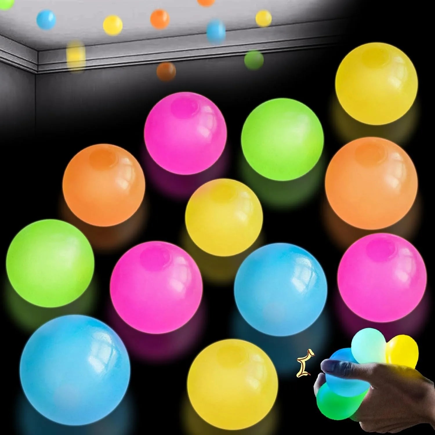 5/10Pcs Glow in the Dark Sticky Balls - Squishy Stress Relief Toys, Fun Fidget Toys Sensory Decompression Toys for Kids & Adults
