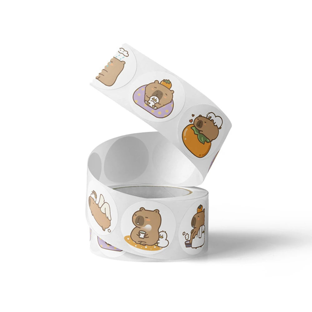 500Pcs/Roll Cute Capybara Sticker Waterproof Graffiti Aesthetic Decorative Luggage Laptop Cup Phone Diary Book Stickers Toy