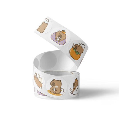 500Pcs/Roll Cute Capybara Sticker Waterproof Graffiti Aesthetic Decorative Luggage Laptop Cup Phone Diary Book Stickers Toy