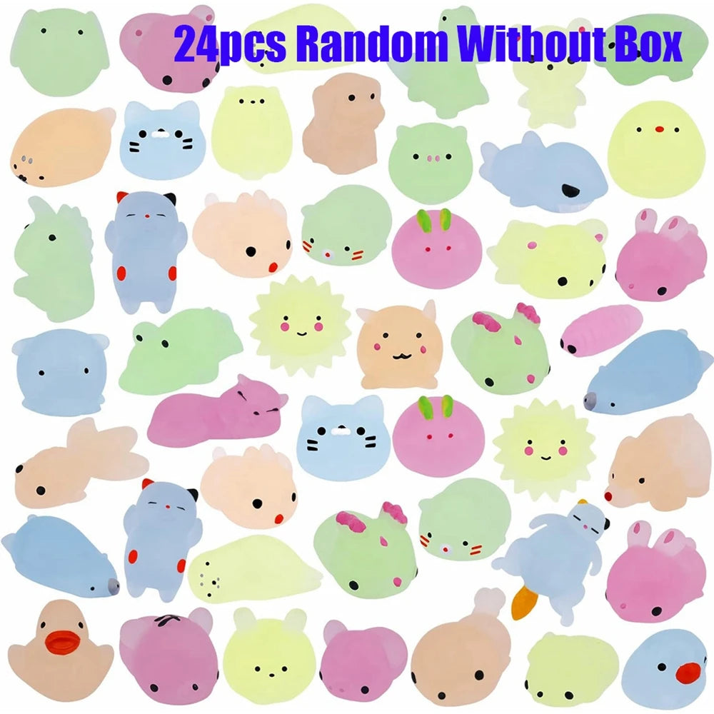 12/36PCS for Kids Kawaii Animals Squishies Mochi Squishy Toys Glow in the Dark Party Favors Stress Relief Squishy
