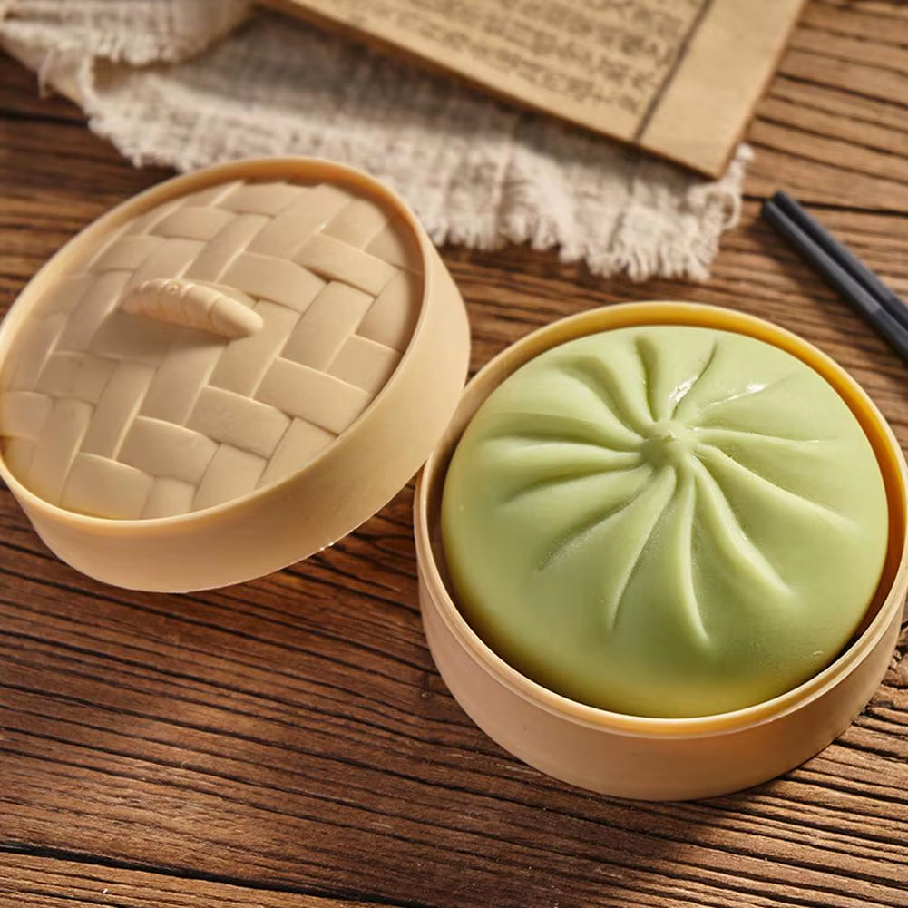 Colorful Dumpling Squishes Stress Balls Fidget Sensory Toys Simulation Food Squishies Bun with Steamer Squeeze Dough Ball Gifts
