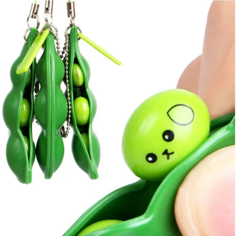 New Bean Keychain, Stress-Relief Squeeze Toy, Boredom Buster, Locking-Clasp Squeeze Fidget, Legumes Design