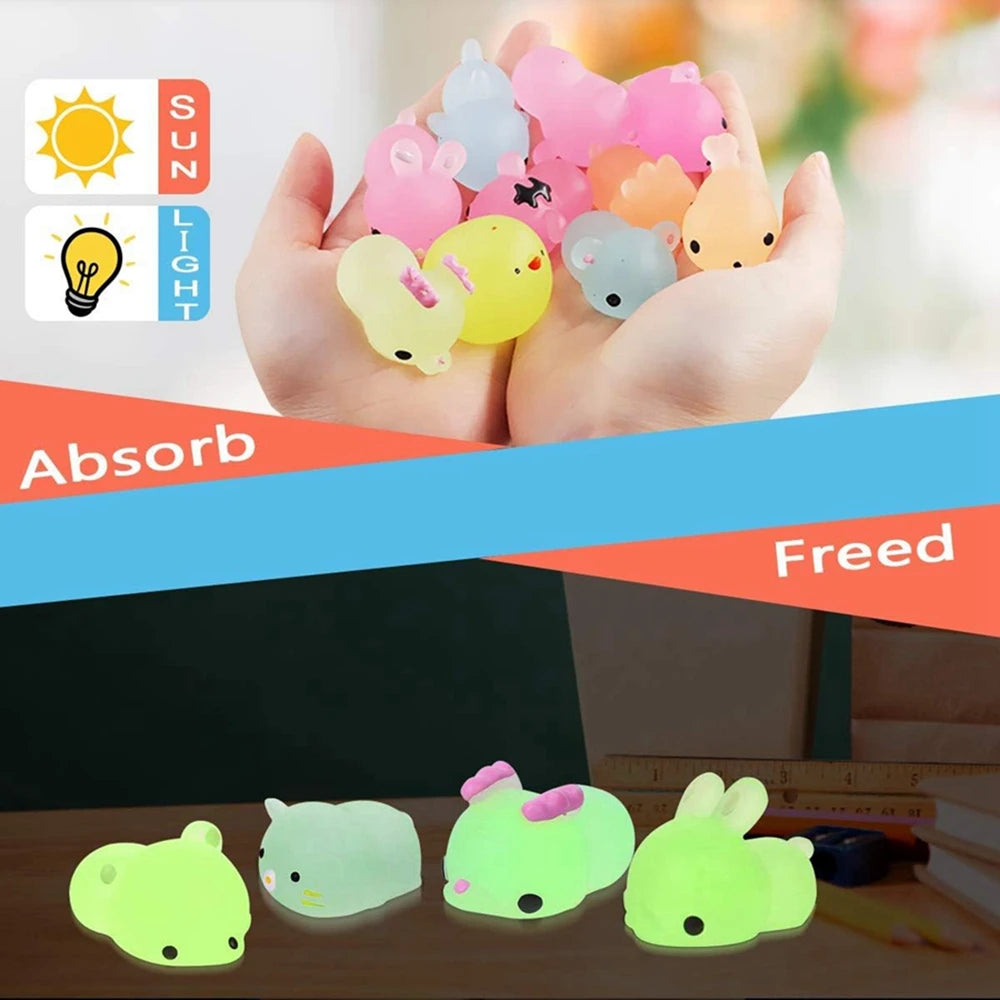 12/36PCS for Kids Kawaii Animals Squishies Mochi Squishy Toys Glow in the Dark Party Favors Stress Relief Squishy