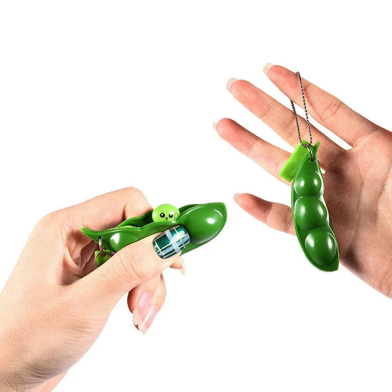 New Bean Keychain, Stress-Relief Squeeze Toy, Boredom Buster, Locking-Clasp Squeeze Fidget, Legumes Design