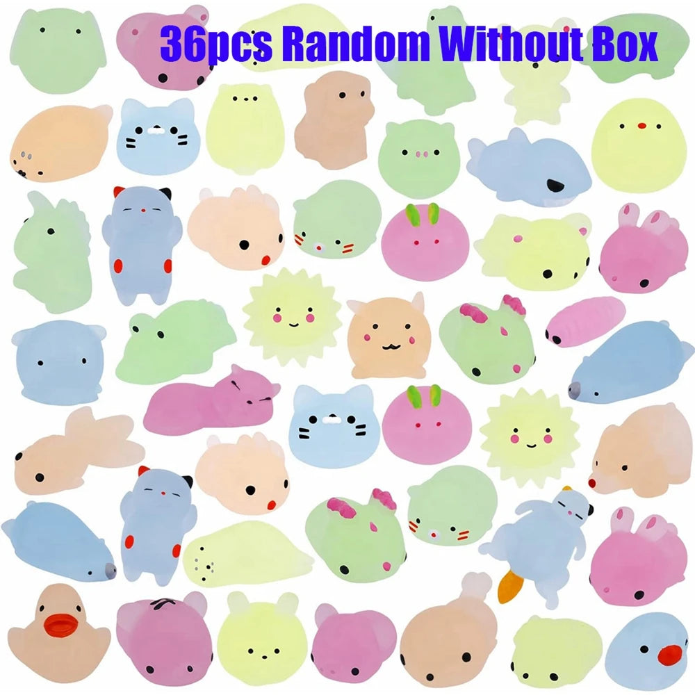 12/36PCS for Kids Kawaii Animals Squishies Mochi Squishy Toys Glow in the Dark Party Favors Stress Relief Squishy