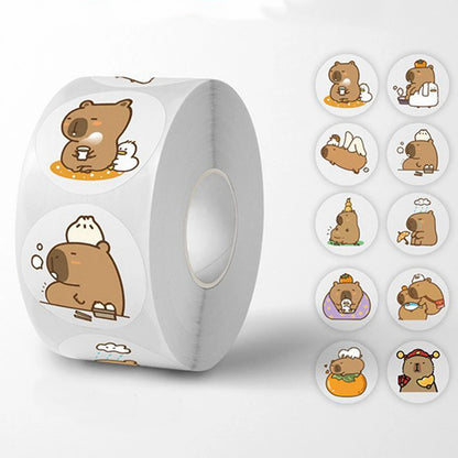 500Pcs/Roll Cute Capybara Sticker Waterproof Graffiti Aesthetic Decorative Luggage Laptop Cup Phone Diary Book Stickers Toy