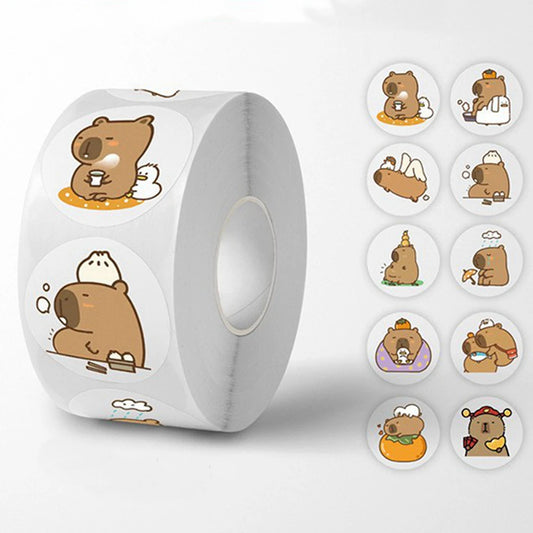 500Pcs/Roll Cute Capybara Sticker Waterproof Graffiti Aesthetic Decorative Luggage Laptop Cup Phone Diary Book Stickers Toy