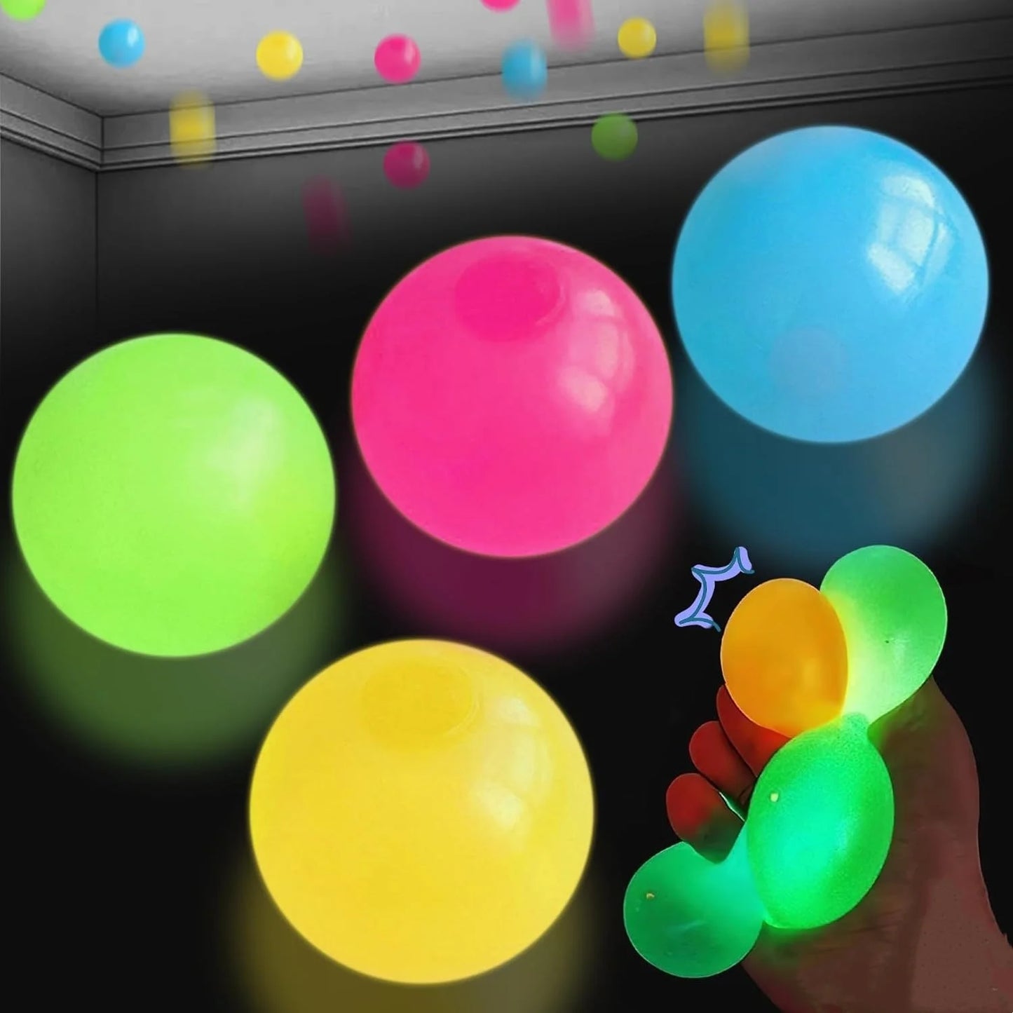 5/10Pcs Glow in the Dark Sticky Balls - Squishy Stress Relief Toys, Fun Fidget Toys Sensory Decompression Toys for Kids & Adults