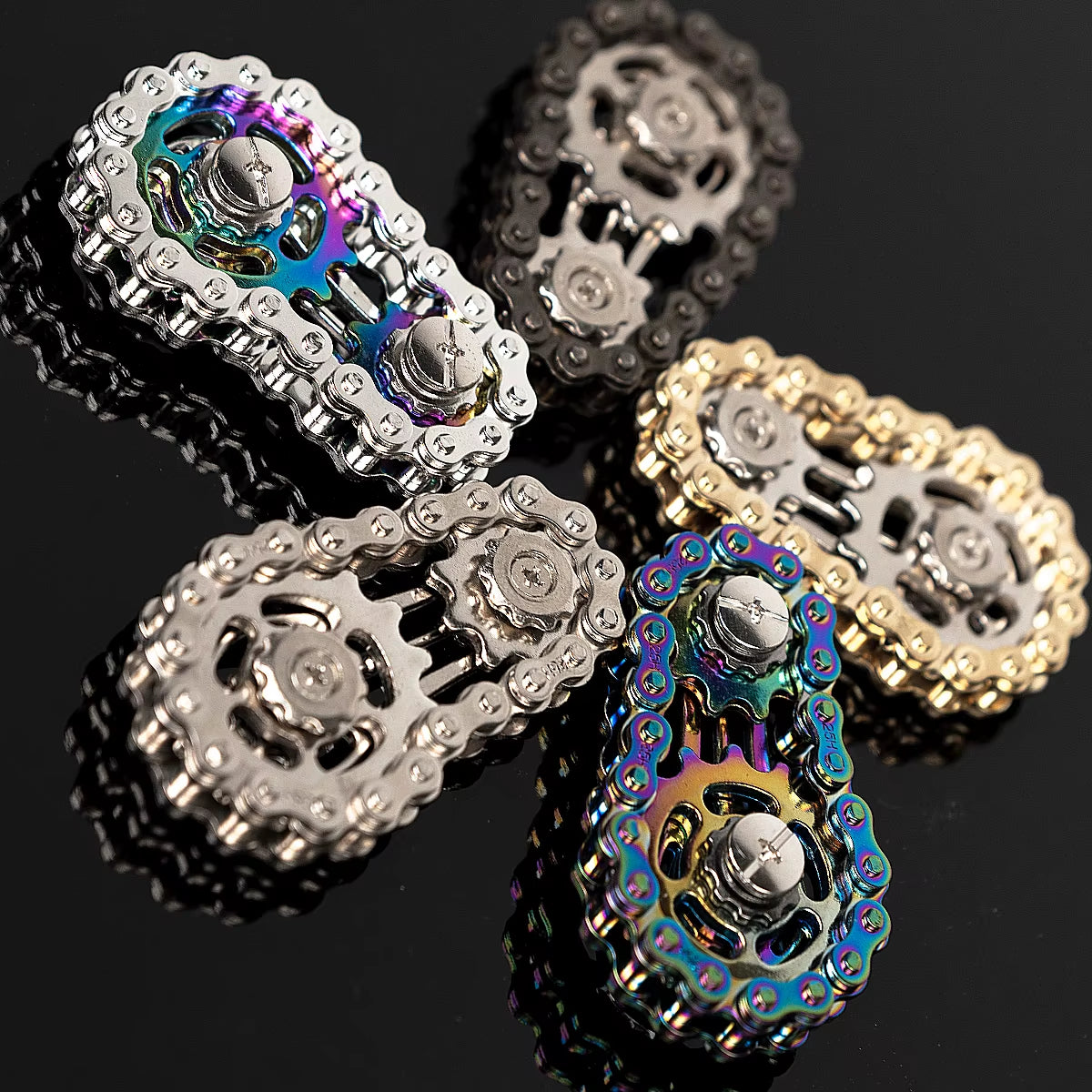 Bicycle Chain Finger Spinner, Silent CNC Machined Stainless Steel Gear Fidget Toy for Adults, Office Stress Relief & Focus Tool,