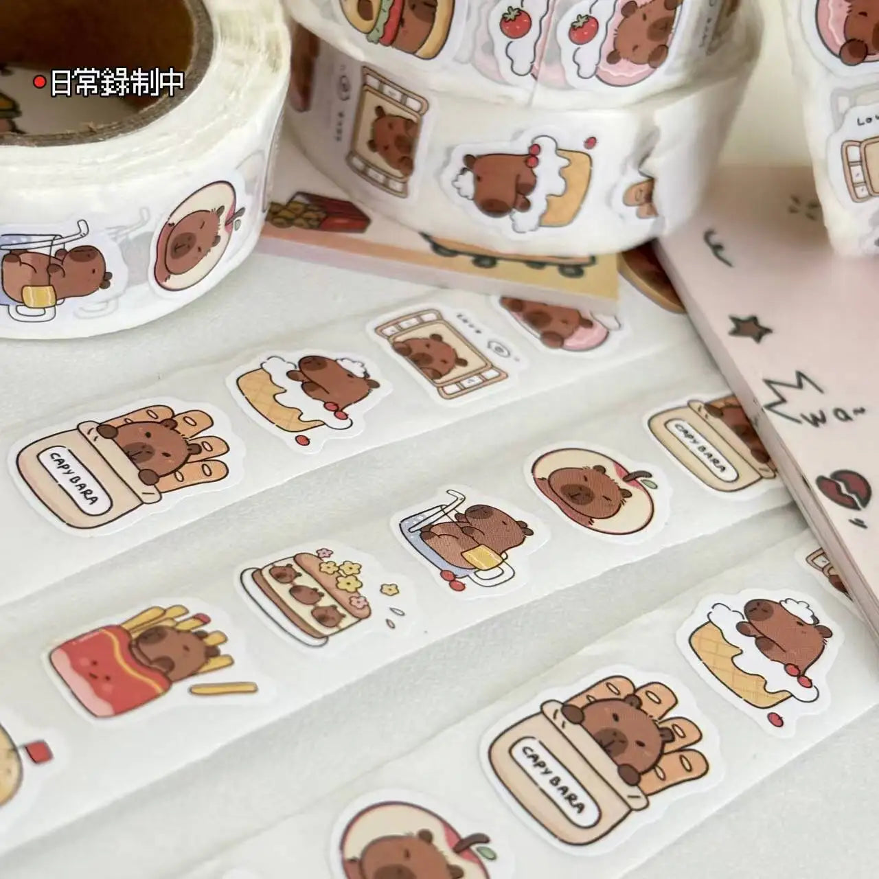 500 Pcs Capybara Stickers Roll - Waterproof PVC Animal & Food Decals for Laptop, Water Bottle, Phone