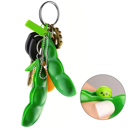 New Bean Keychain, Stress-Relief Squeeze Toy, Boredom Buster, Locking-Clasp Squeeze Fidget, Legumes Design