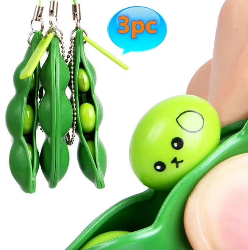 New Bean Keychain, Stress-Relief Squeeze Toy, Boredom Buster, Locking-Clasp Squeeze Fidget, Legumes Design