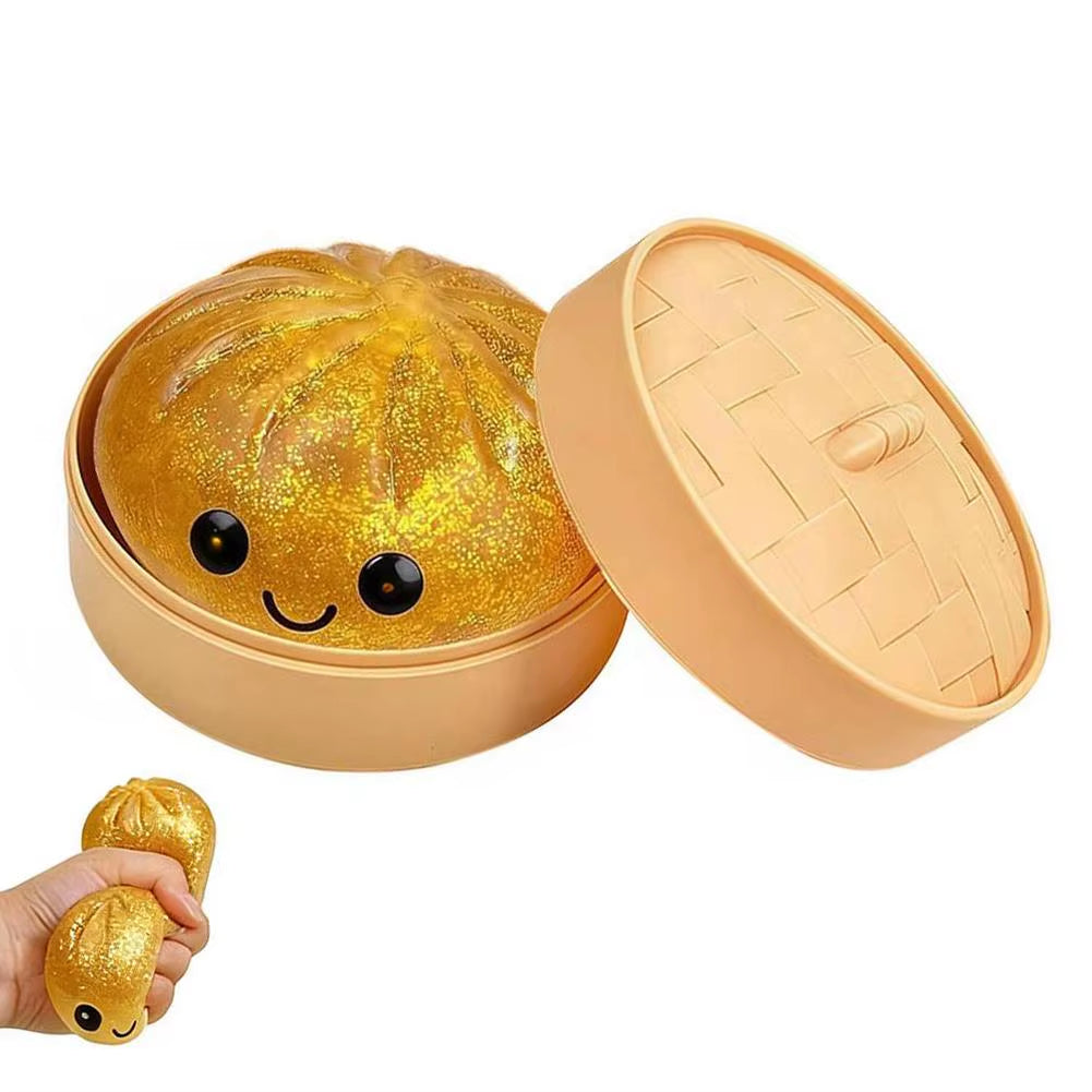 Colorful Dumpling Squishes Stress Balls Fidget Sensory Toys Simulation Food Squishies Bun with Steamer Squeeze Dough Ball Gifts