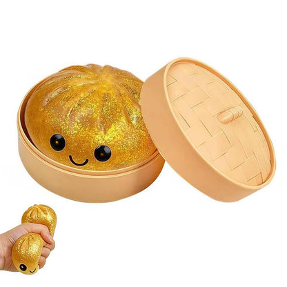 Colorful Dumpling Squishes Stress Balls Fidget Sensory Toys Simulation Food Squishies Bun with Steamer Squeeze Dough Ball Gifts