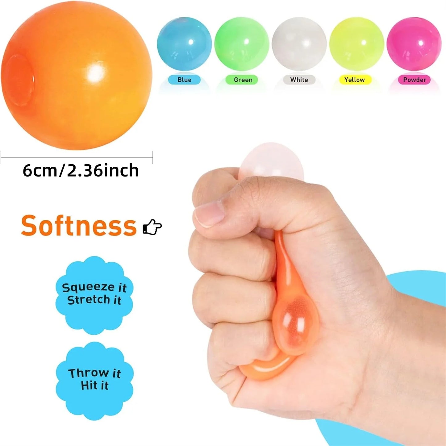 5/10Pcs Glow in the Dark Sticky Balls - Squishy Stress Relief Toys, Fun Fidget Toys Sensory Decompression Toys for Kids & Adults