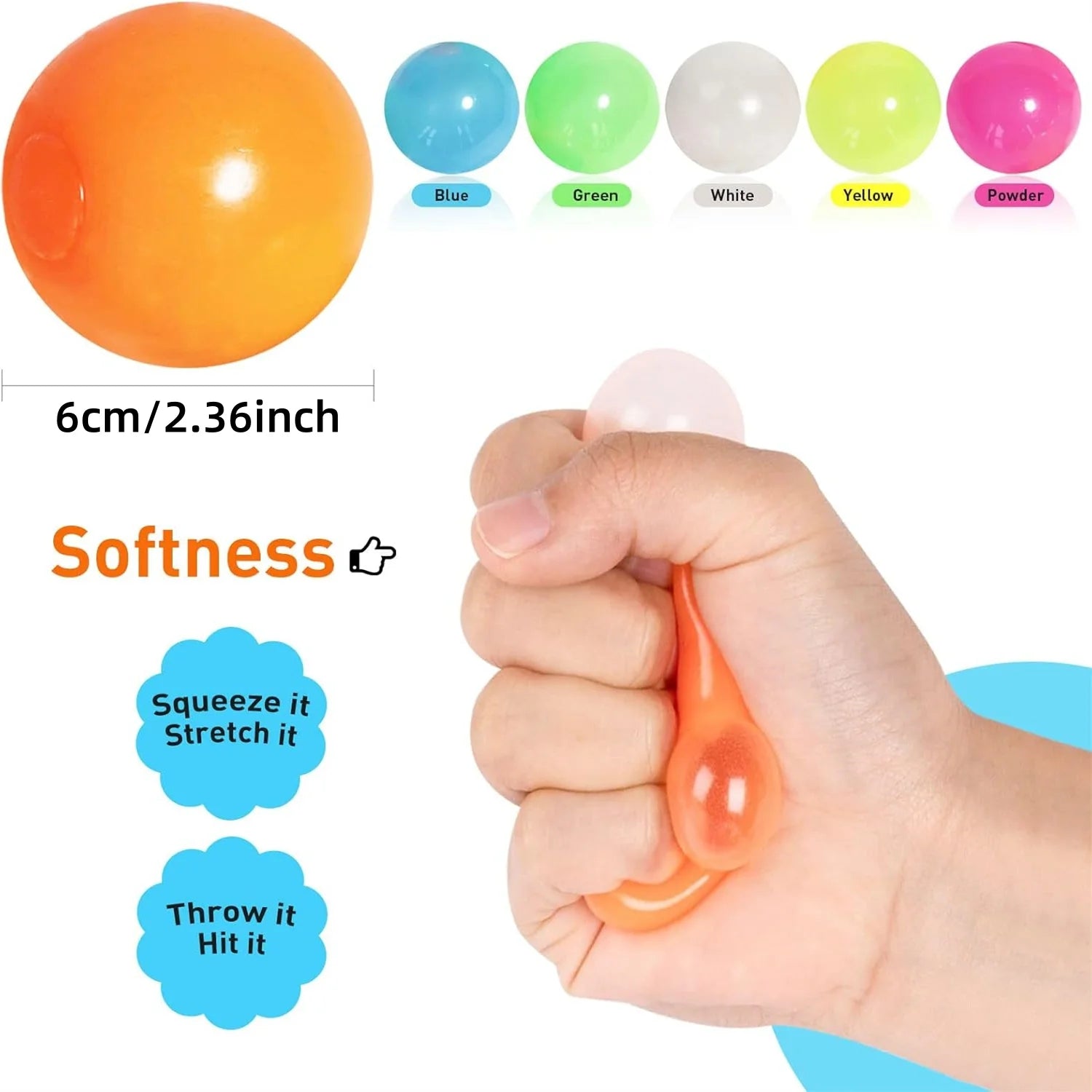 5/10Pcs Glow in the Dark Sticky Balls - Squishy Stress Relief Toys, Fun Fidget Toys Sensory Decompression Toys for Kids & Adults