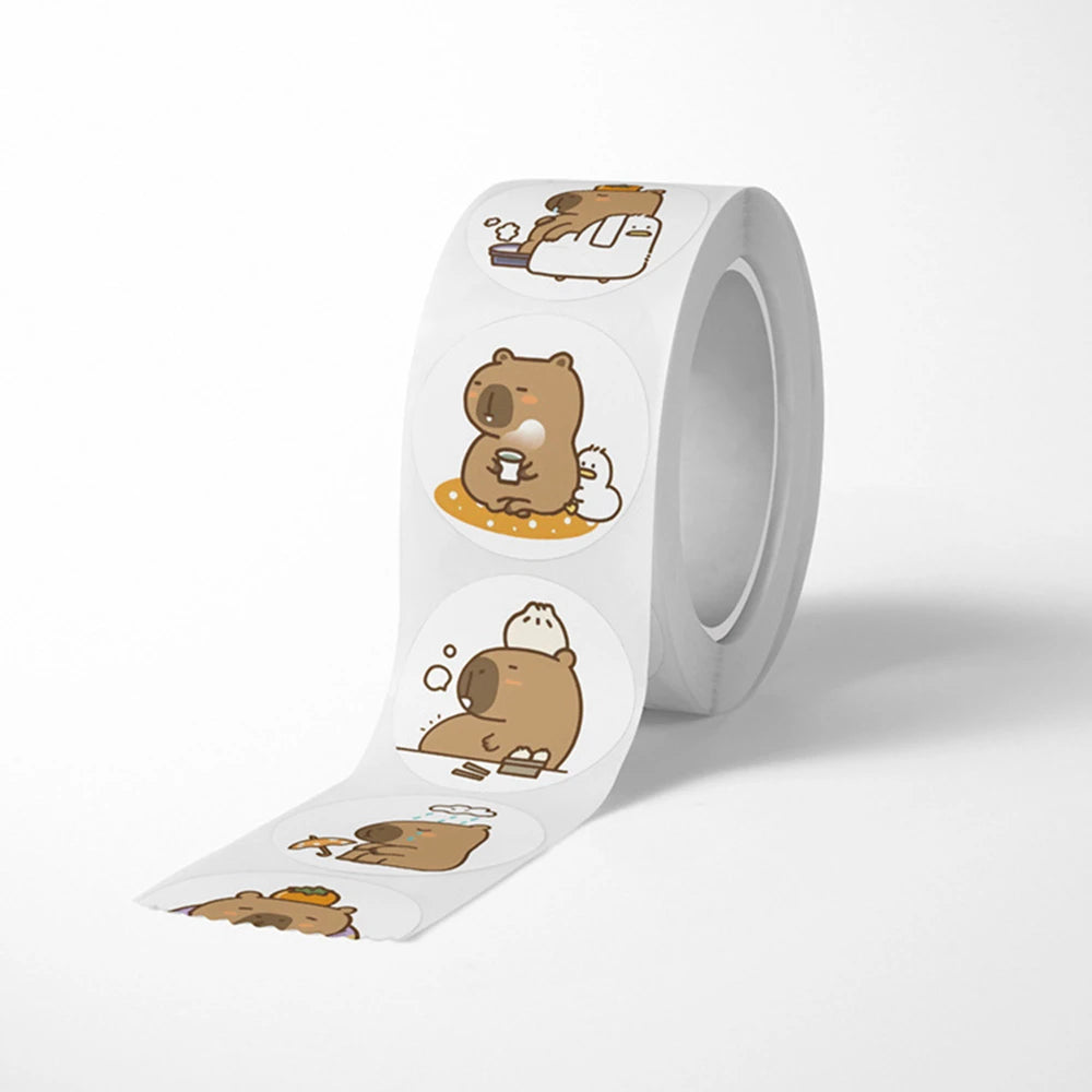 500Pcs/Roll Cute Capybara Sticker Waterproof Graffiti Aesthetic Decorative Luggage Laptop Cup Phone Diary Book Stickers Toy
