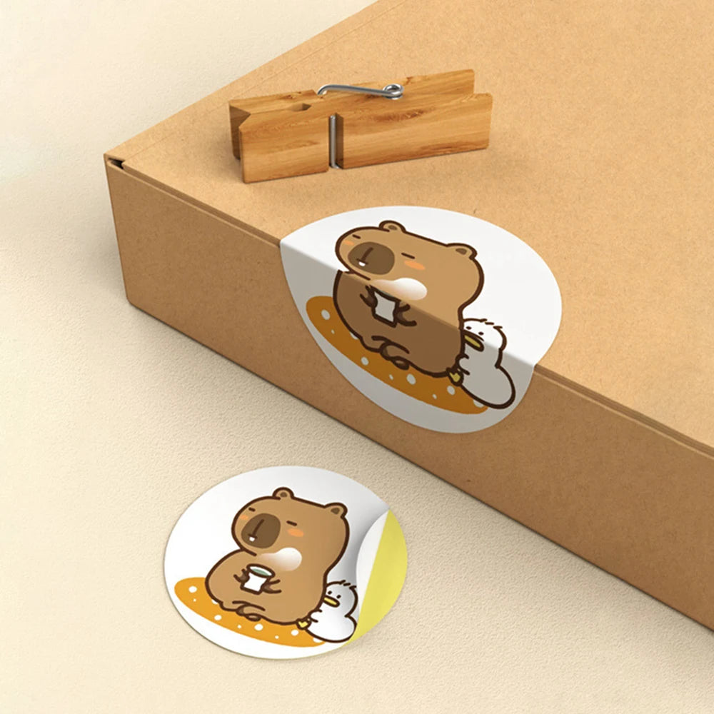 500Pcs/Roll Cute Capybara Sticker Waterproof Graffiti Aesthetic Decorative Luggage Laptop Cup Phone Diary Book Stickers Toy