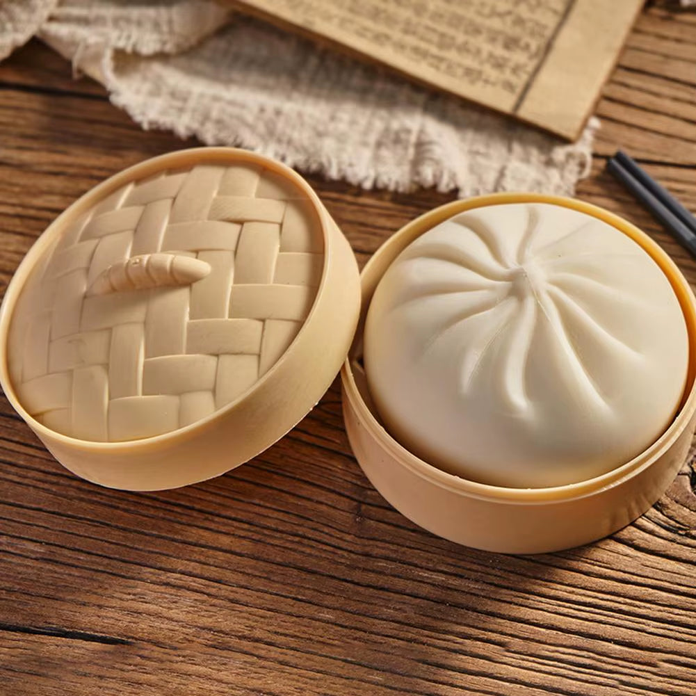 Colorful Dumpling Squishes Stress Balls Fidget Sensory Toys Simulation Food Squishies Bun with Steamer Squeeze Dough Ball Gifts